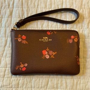 COACH Polished Leather Wristlet with Floral Print